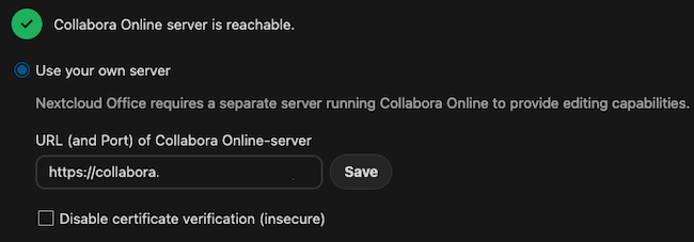 The Nextcloud Office settings page